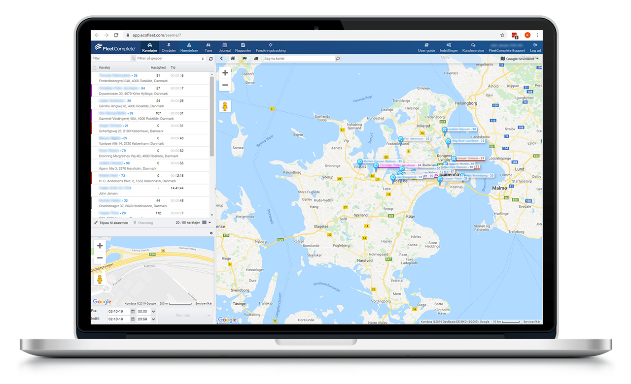 Laptop with fleet map Larm vid stöld